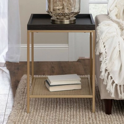 Rosalyn Urban Industrial Glam Square Tray Side Table with Metal Mesh Shelf Graphite/Gold - Saracina Home 5 Rosalyn Urban Industrial Glam Square Tray Side Table with Metal Mesh Shelf Graphite/Gold - Saracina Home - Image 3