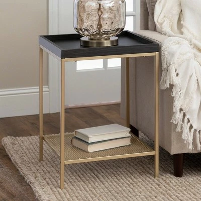 Rosalyn Urban Industrial Glam Square Tray Side Table with Metal Mesh Shelf Graphite/Gold - Saracina Home 10 Rosalyn Urban Industrial Glam Square Tray Side Table with Metal Mesh Shelf Graphite/Gold - Saracina Home - Image 8
