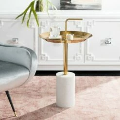 Apollo Round Brass Top Side Table - Brass/Marble - Safavieh -Side Tables Sales unnamed file 5134