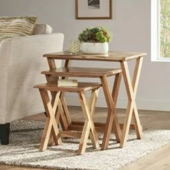 3pk Rimrock Rustic Handcrafted Acacia Wood Nested Side Tables Natural - Christopher Knight Home