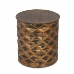 Massie Modern Glam Handcrafted Diamond Pattern Aluminum Side Table - Christopher Knight Home Antique Brass -Side Tables Sales unnamed file 5173