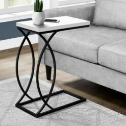 Monarch Specialties 24 Inch Glossy Metal Accent C Shaped Side Table for Living Rooms, Sitting Areas, or Bedrooms, White and Black -Side Tables Sales unnamed file 5176