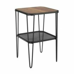 Pierceton Modern Industrial Hairpin Leg Side Table with Metal Mesh Shelf Dark Walnut - Saracina Home