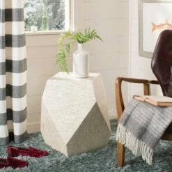 Lea Mosaic Geometric Side Table Light Beige - Safavieh