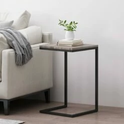 Winfough Modern Industrial C Shaped Side Table Gray/Black - Christopher Knight Home