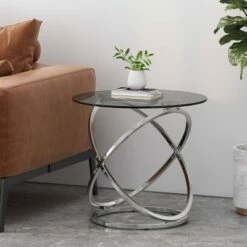 Silvia Modern Glass Top Round Side Table Gray/Chrome - Christopher Knight Home