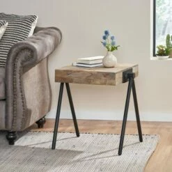 Gurley Handcrafted Modern Industrial Mango Wood Side Table Gray/Black - Christopher Knight Home