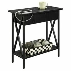 Tucson Flip Top End Table with Charging Station Black - Breighton Home