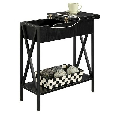 Tucson Flip Top End Table with Charging Station Black - Breighton Home 4 Tucson Flip Top End Table with Charging Station Black - Breighton Home - Image 2