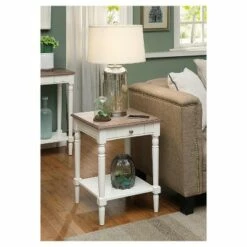 French Country End Table with Drawer/Shelf Driftwood/White - Breighton Home -Side Tables Sales unnamed file 5466