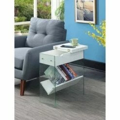 Soho Flip Top End Table with Charging Station - Breighton Home White