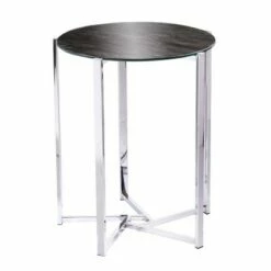 Dandelion Round End Table with Faux Marble Glass Top Silver - Aiden Lane