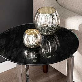 Dandelion Round End Table with Faux Marble Glass Top Silver - Aiden Lane 8 Dandelion Round End Table with Faux Marble Glass Top Silver - Aiden Lane - Image 6