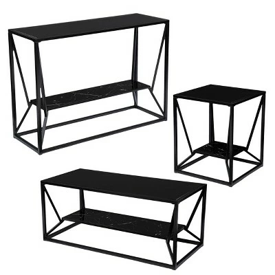 Finsfil Square Glass-Top End Table Black - Aiden Lane 6 Finsfil Square Glass-Top End Table Black - Aiden Lane - Image 4