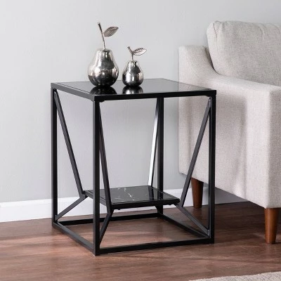 Finsfil Square Glass-Top End Table Black - Aiden Lane 8 Finsfil Square Glass-Top End Table Black - Aiden Lane - Image 6