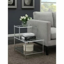 Royal Crest 3 Tier Step End Table Clear Glass/Chrome Frame - Breighton Home -Side Tables Sales unnamed file 5582