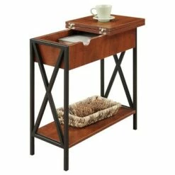 Tucson Flip Top End Table with Charging Station Black/Cherry - Breighton Home -Side Tables Sales unnamed file 5588