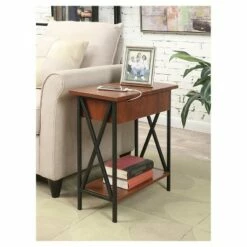 Tucson Flip Top End Table with Charging Station Black/Cherry - Breighton Home -Side Tables Sales unnamed file 5589