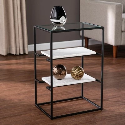 Ghullrio Glass Top End Table with Storage Black/White - Aiden Lane 3 Ghullrio Glass Top End Table with Storage Black/White - Aiden Lane