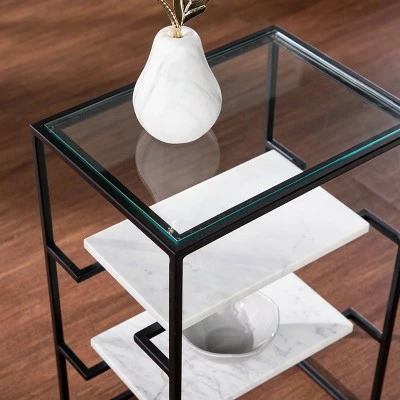 Ghullrio Glass Top End Table with Storage Black/White - Aiden Lane 4 Ghullrio Glass Top End Table with Storage Black/White - Aiden Lane - Image 2