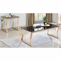 2pc Lindria Glass Top Coffee Table Set - miBasics Chrome