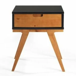 Donna Wood Bridge Leg Boho End Table with Drawer - Saracina Home Caramel