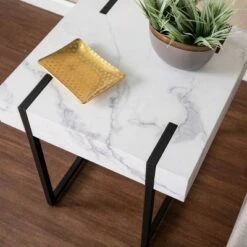 Wennan Modern Faux Marble End Table Black/White - Aiden Lane