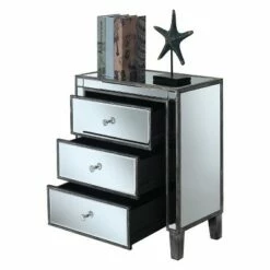 Gold Coast Large 3 Drawer Mirrored End Table Weathered Gray/Mirror - Breighton Home -Side Tables Sales unnamed file 5795