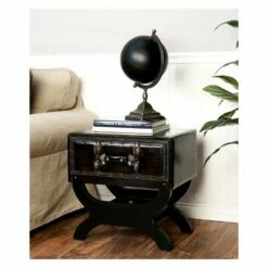 Faux Leather Trunk End Table Brown - Olivia & May