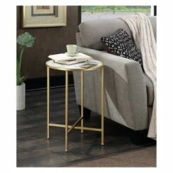 Gold Coast Faux Marble Round End Table Gold/Faux Marble - Breighton Home -Side Tables Sales unnamed file 5835