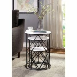 3pc Melmar White Top Nesting Table White/Black - HOMES: Inside + Out -Side Tables Sales unnamed file 584