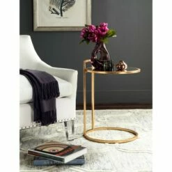 Calvin Round Gold Leaf End Table - Gold/Mirror - Safavieh