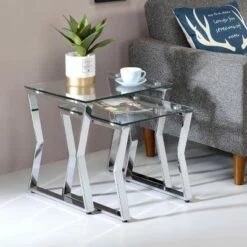 Frezna Nesting Table with Glass Top - miBasics Chrome