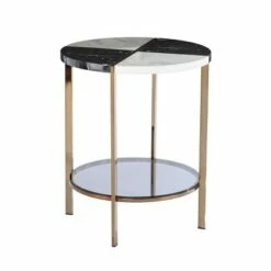 Lenaedo Round Faux Marble End Table Black/White/Gold - Aiden Lane