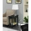 American Heritage Flip Top End Table with Charging Station and Shelf - Breighton Home Faux Birch/black