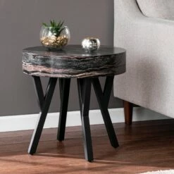 Masnan Round Faux Marble End Table Black - Aiden Lane -Side Tables Sales unnamed file 5934