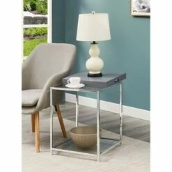 Palm Beach End Table with Shelf and Removable Trays - Breighton Home White