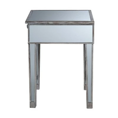 Gold Coast Mirrored End Table with Drawer Weathered White - Breighton Home 3 Gold Coast Mirrored End Table with Drawer Weathered White - Breighton Home