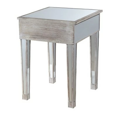 Gold Coast Mirrored End Table with Drawer Weathered White - Breighton Home 4 Gold Coast Mirrored End Table with Drawer Weathered White - Breighton Home - Image 2