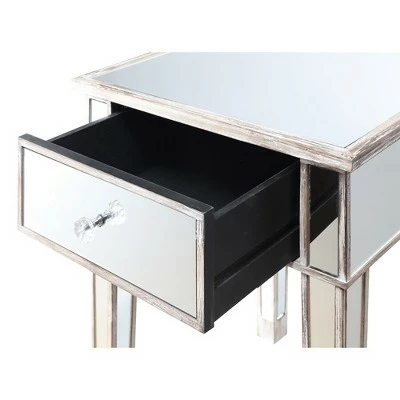 Gold Coast Mirrored End Table with Drawer Weathered White - Breighton Home 5 Gold Coast Mirrored End Table with Drawer Weathered White - Breighton Home - Image 3