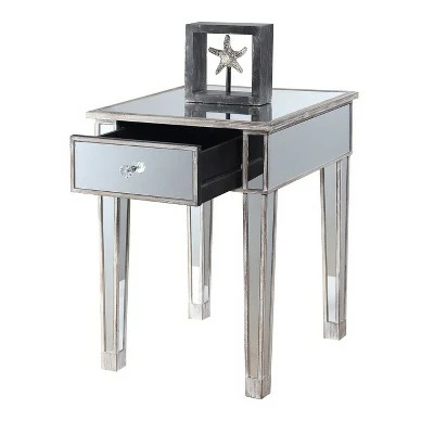 Gold Coast Mirrored End Table with Drawer Weathered White - Breighton Home 7 Gold Coast Mirrored End Table with Drawer Weathered White - Breighton Home - Image 5
