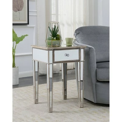 Gold Coast Mirrored End Table with Drawer Weathered White - Breighton Home 8 Gold Coast Mirrored End Table with Drawer Weathered White - Breighton Home - Image 6