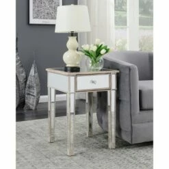 Gold Coast Mirrored End Table with Drawer Weathered White - Breighton Home 18 Gold Coast Mirrored End Table with Drawer Weathered White - Breighton Home -Side Tables Sales unnamed file 6000