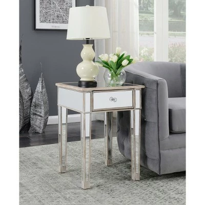 Gold Coast Mirrored End Table with Drawer Weathered White - Breighton Home 10 Gold Coast Mirrored End Table with Drawer Weathered White - Breighton Home - Image 8