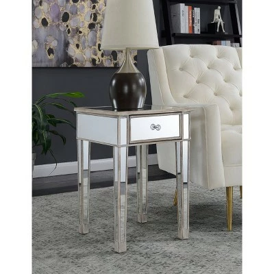 Gold Coast Mirrored End Table with Drawer Weathered White - Breighton Home 11 Gold Coast Mirrored End Table with Drawer Weathered White - Breighton Home - Image 9