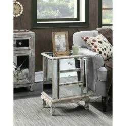 Gold Coast Vineyard 3 Drawer Mirrored End Table Weathered White/Mirror - Breighton Home -Side Tables Sales unnamed file 6024