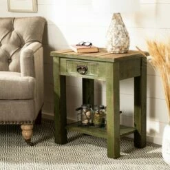 Alfred End Table with Storage Drawer - Antique Green - Safavieh