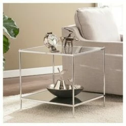 Benton Glam Mirrored End Table - Chrome - Aiden Lane