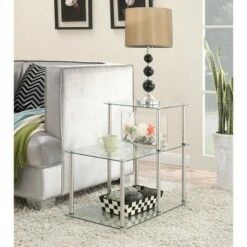 Classic Glass 3 Tier Step End Table Clear Glass - Breighton Home -Side Tables Sales unnamed file 6127