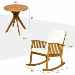 Costway 3PCS Patio Rocking Chair Set Round Table Solid Wood Cushioned Sofa Garden Deck -Side Tables Sales unnamed file 613